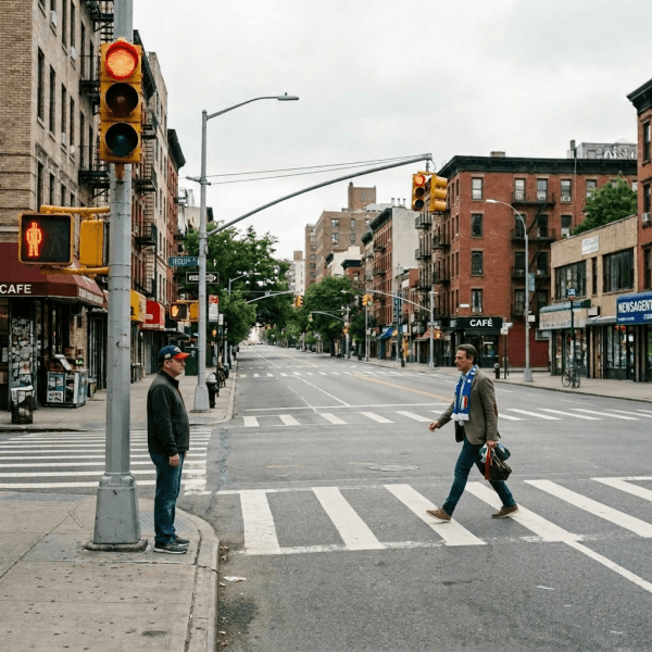 Empty street, American waits, Italian crosses red light
